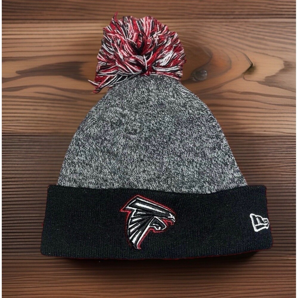 Atlanta Falcons Hat New Era NFL‎ Pom Beanie Embroidered Grey & Black Men’s OSFM